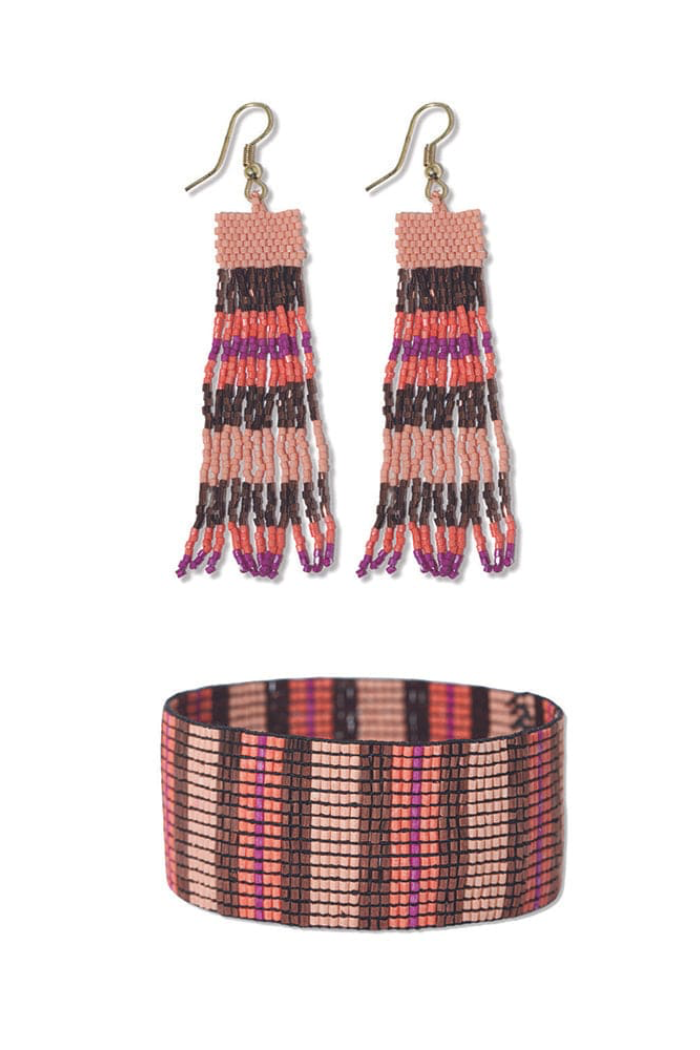 Billie Horizontal Stripes Beaded Earrings + Kenzie Beaded Stretch Brac