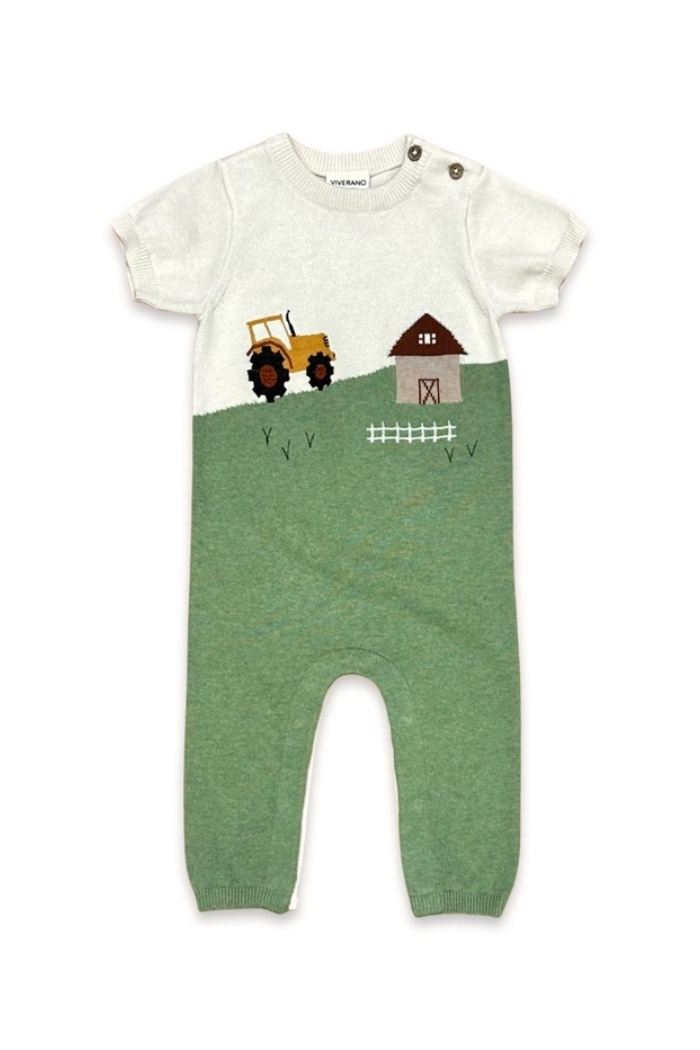 Farm Jacquard Knit Baby Short Sleeve Jumpsuit