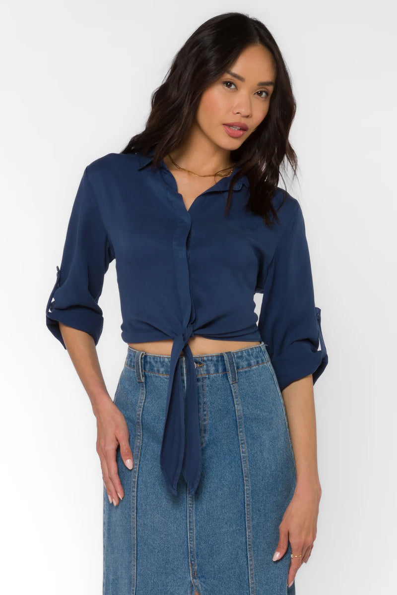 Solange Roll Tab Tie Front Top