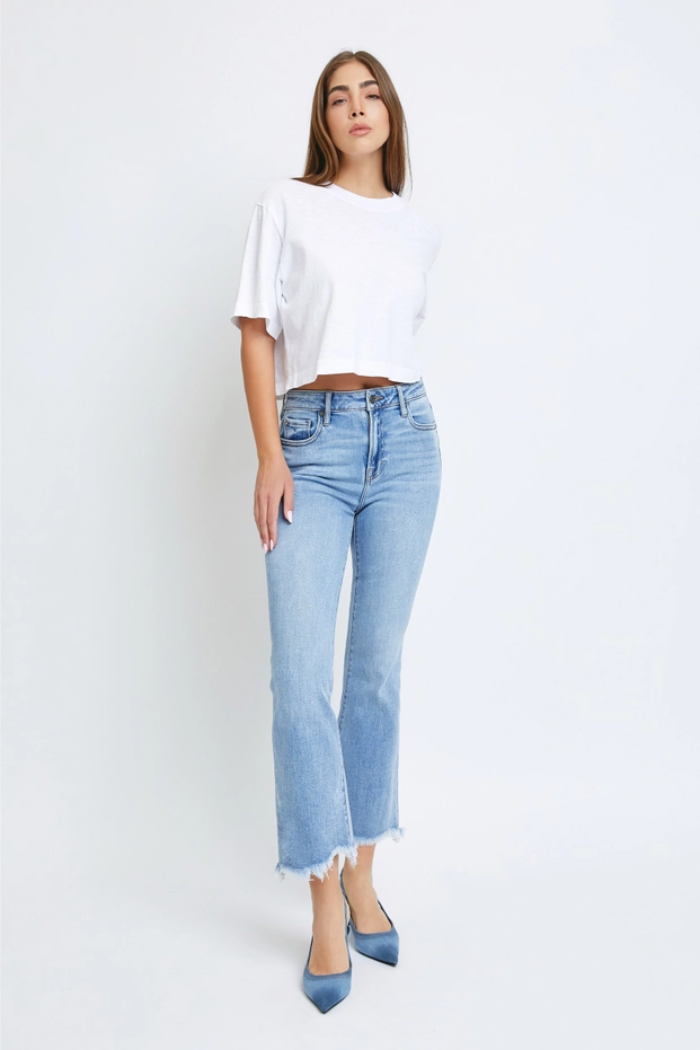 Clean Frayed Hem Stretch Crop Flare