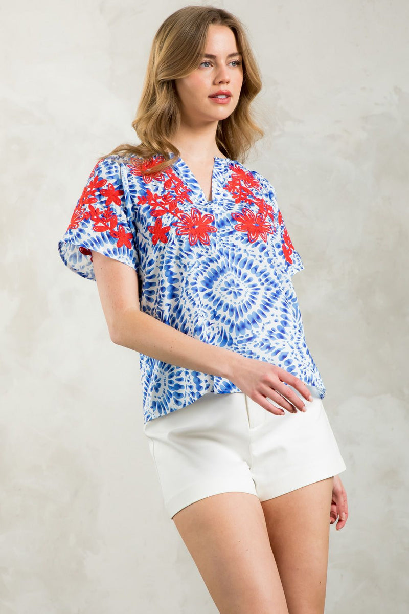 Ainsley Short Sleeve Embroidered Detail Top
