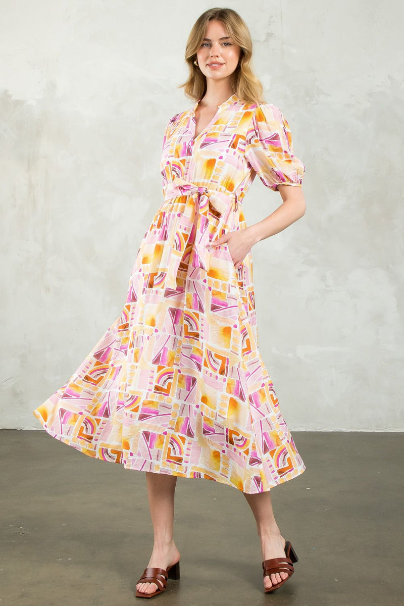 Zora Puff Sleeve Print Midi Dress