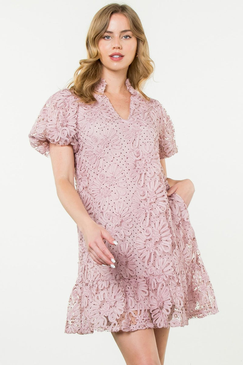 Amanda Detailed Mesh Puff Sleeve Dress