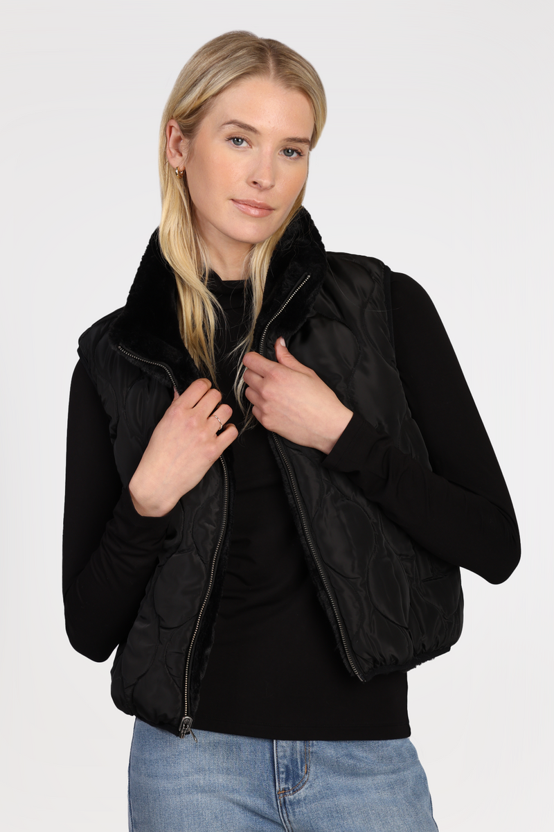 Black Quilted Reversible Vest