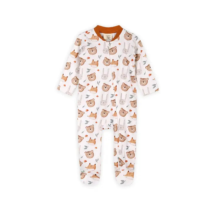 Forest Animals Baby Zippered Footie Jumpsuit