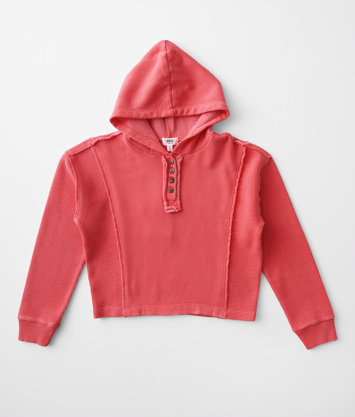 Girls - BKE Raw Edge Hooded Henley Sweatshirt - Girl's Sweatshirts in Chrysanthemum