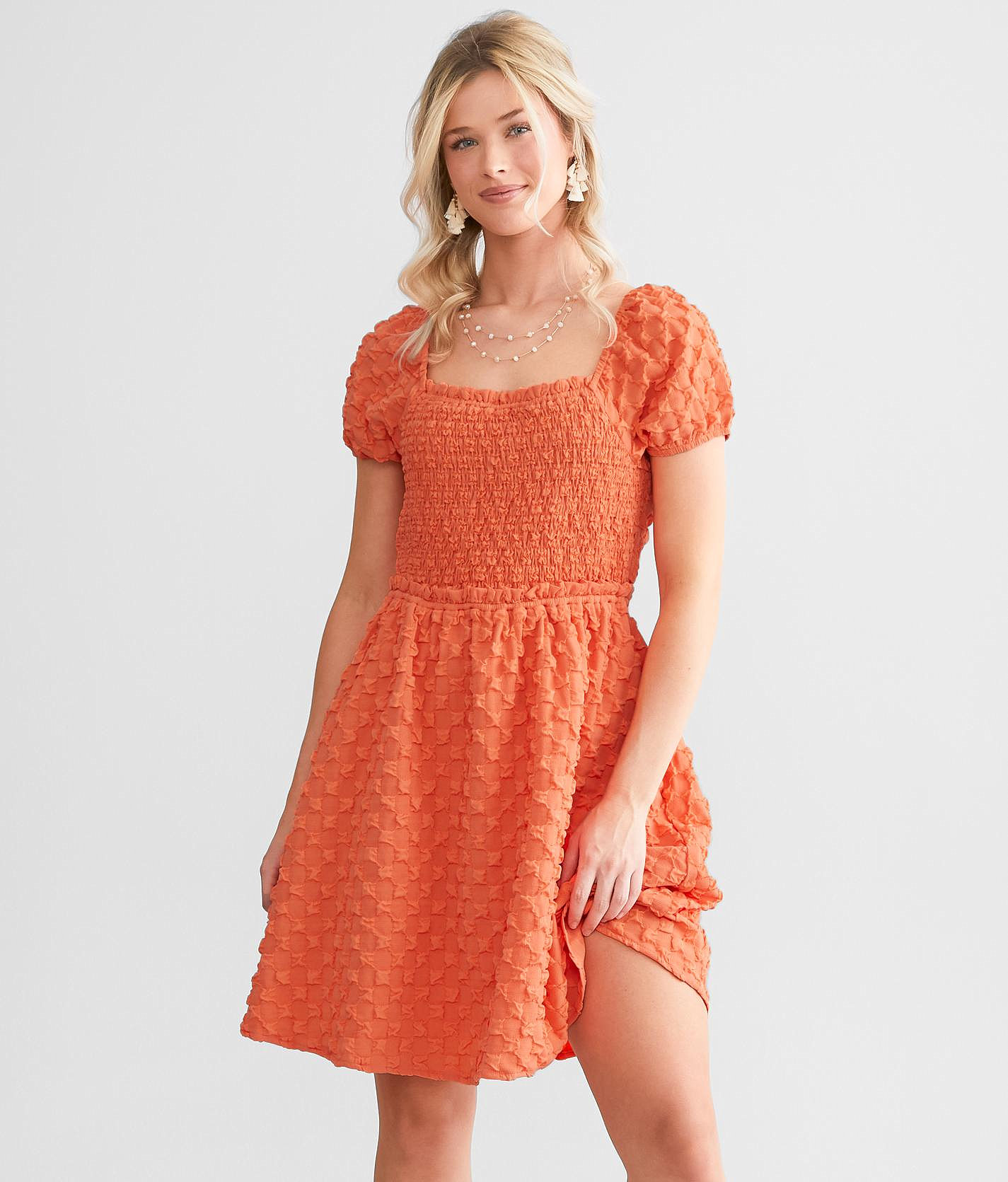 Willow & Root Smocked Lace-Up Mini Dress - Women's Dresses in Ember Glow