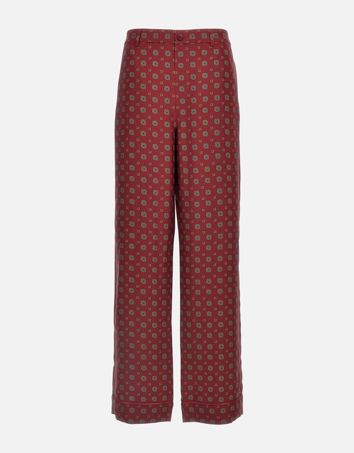 Patterned Printed Silk Straight Leg Pants