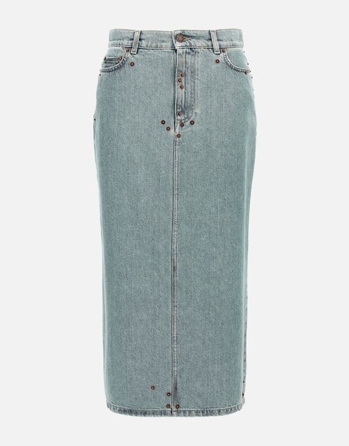 Denim Rivets Midi Skirt
