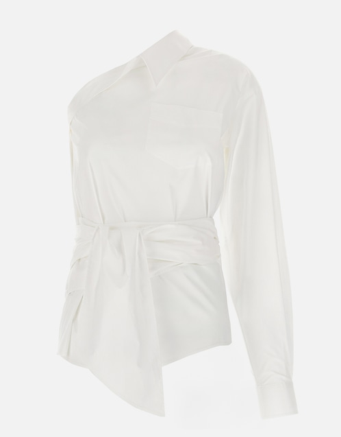 Cotton Blend Poplin Asymmetric One-Shoulder Shirt