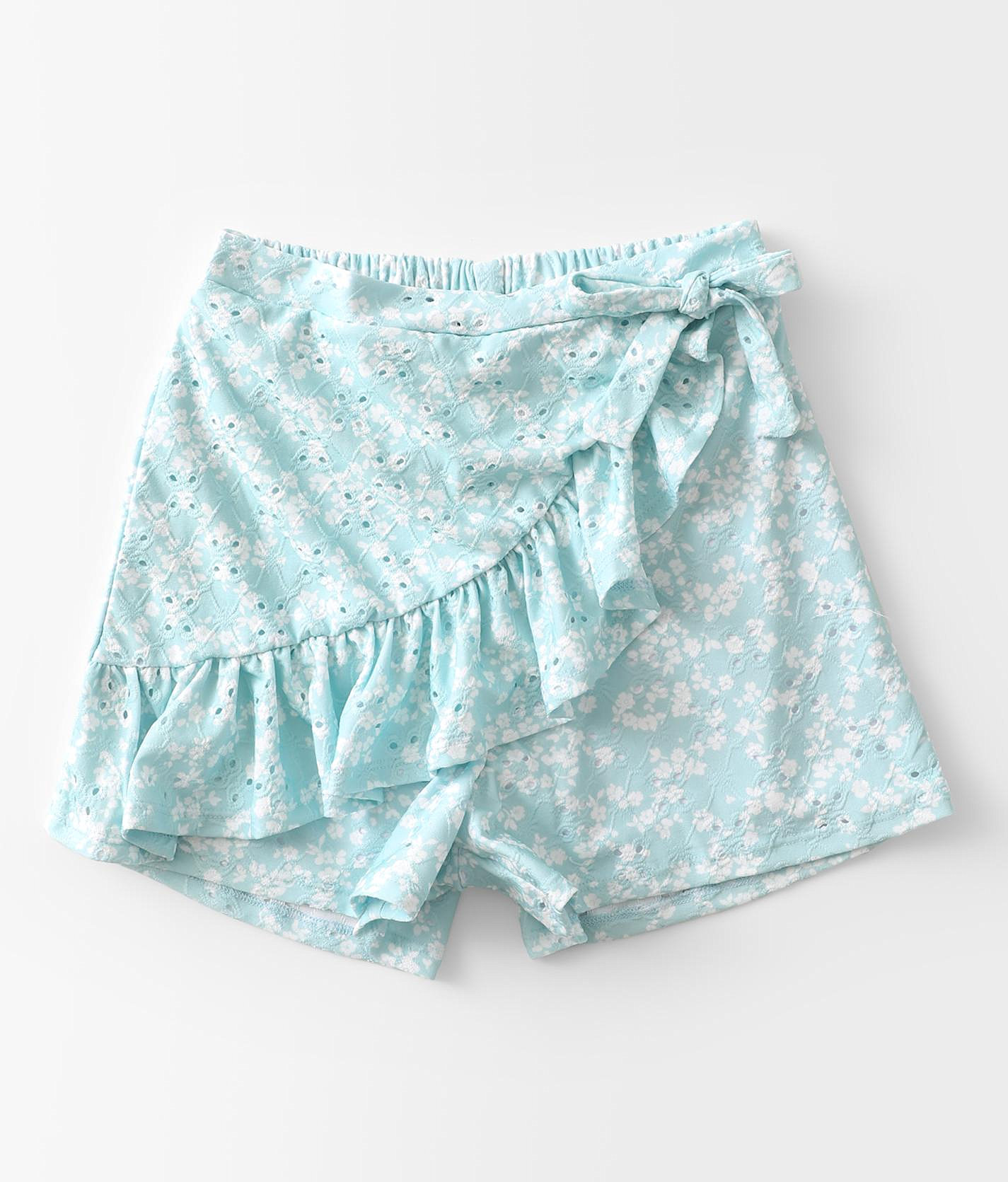 Girls - Willow & Root Floral Eyelet Wrap Skort - Girl's Shorts in Blue