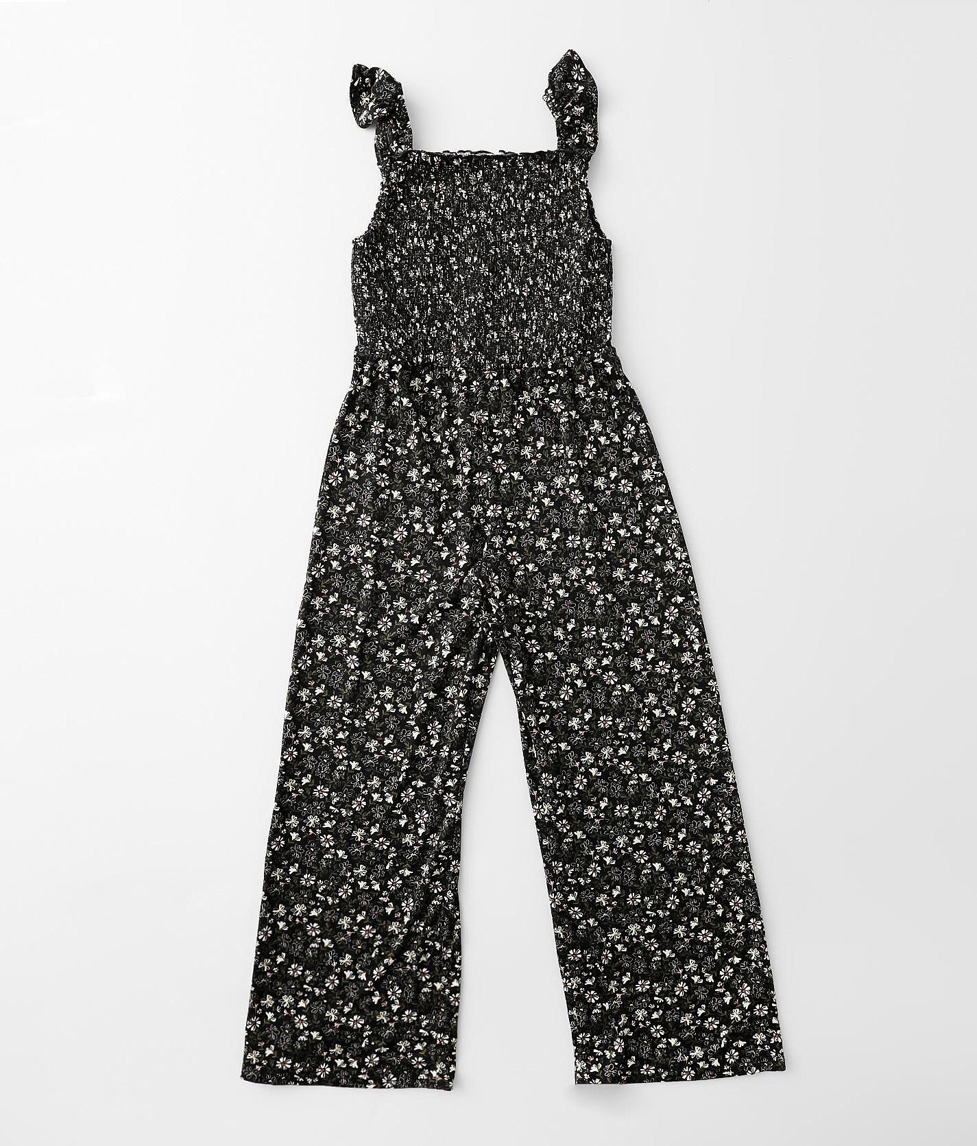 Girls - Willow & Root Smocked Floral Jumpsuit - Girl's Rompers & Jumpsuits in Black