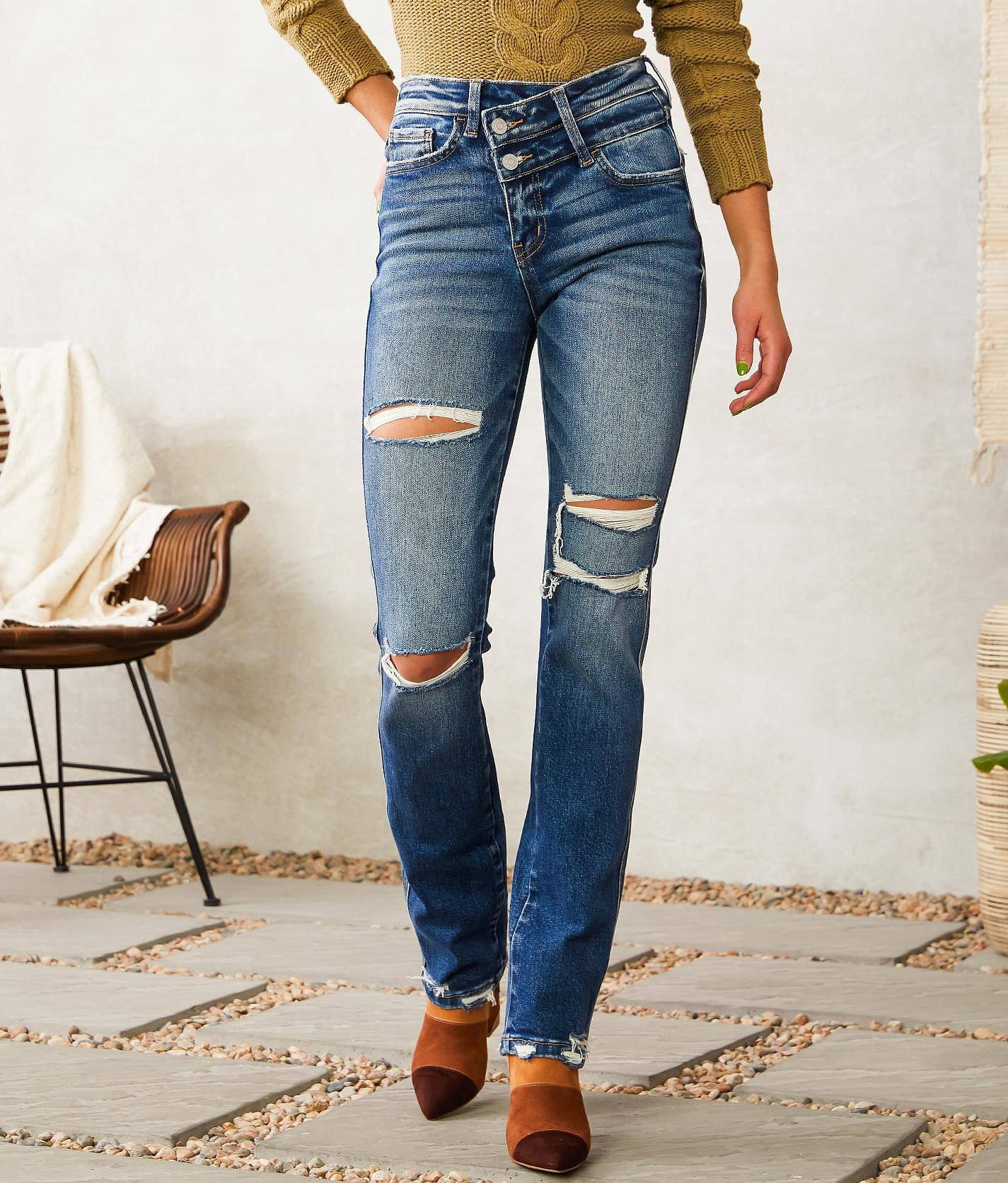 Flying Monkey High Rise Slim Straight Stretch Jean - Women's Jeans in Coreopsis