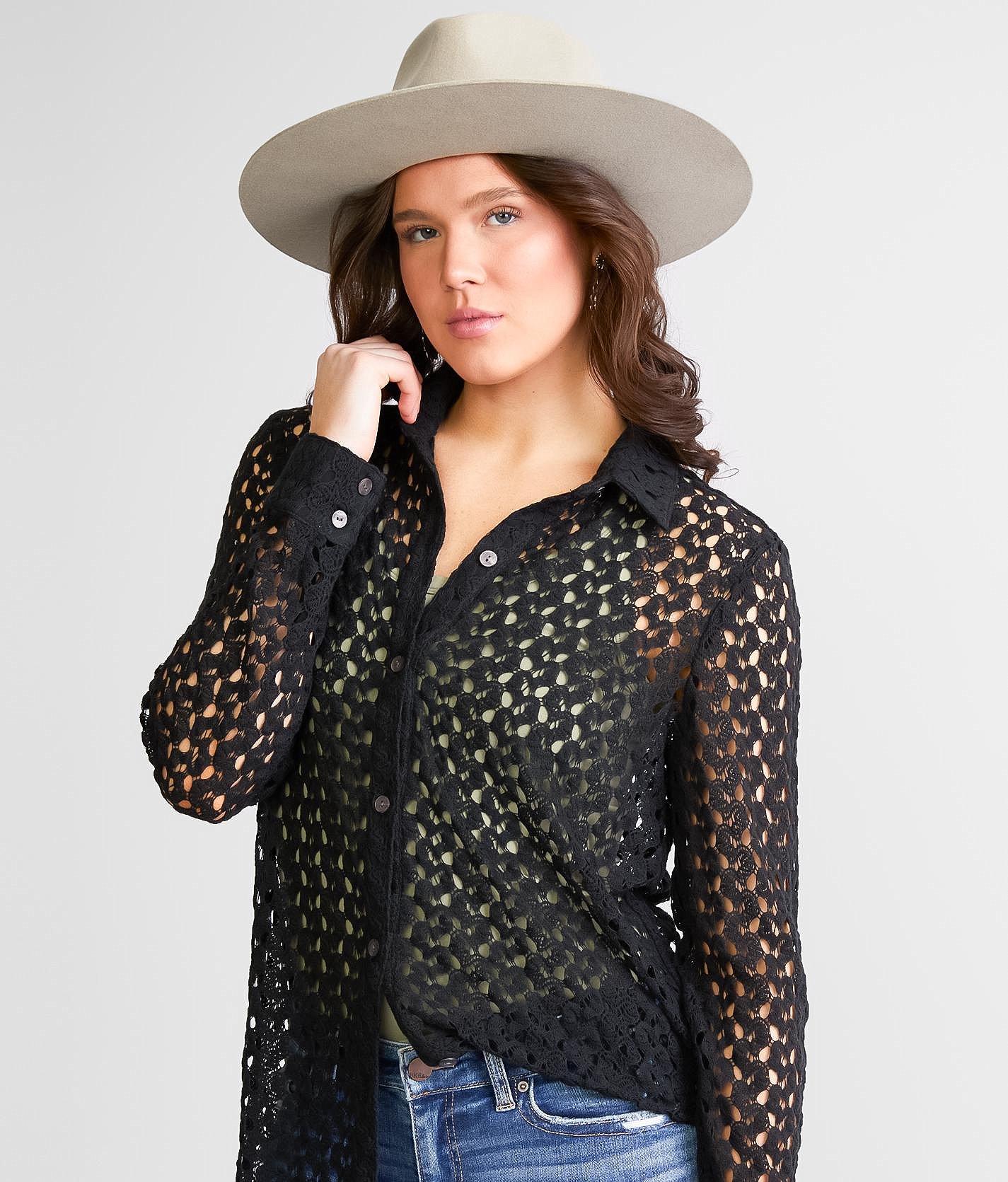 Daytrip Collared Crochet Shirt - Women's Shirts & Blouses in Black
