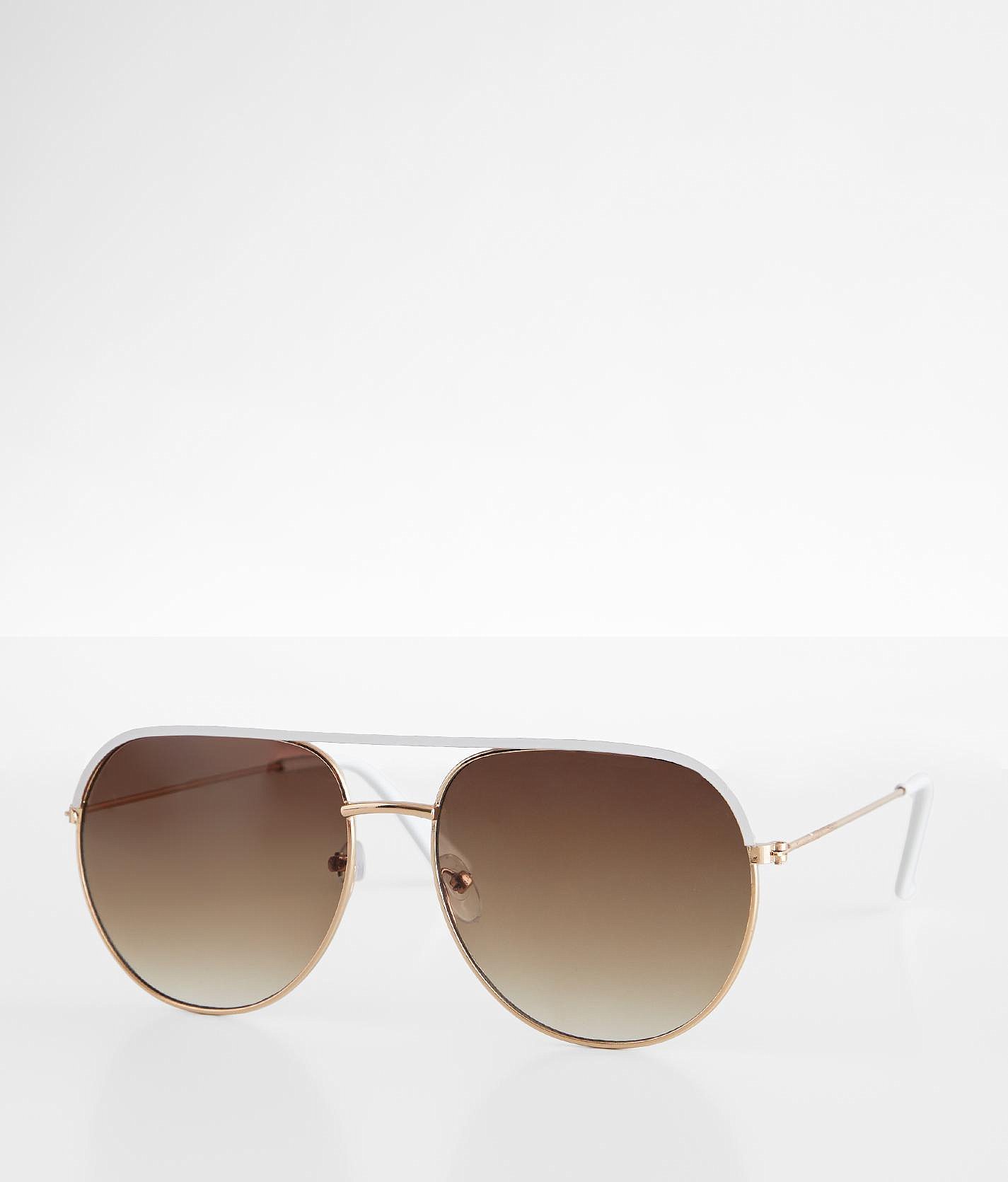 BKE Bar Aviator Sunglasses - Women's Sunglasses & Glasses in Gold White
