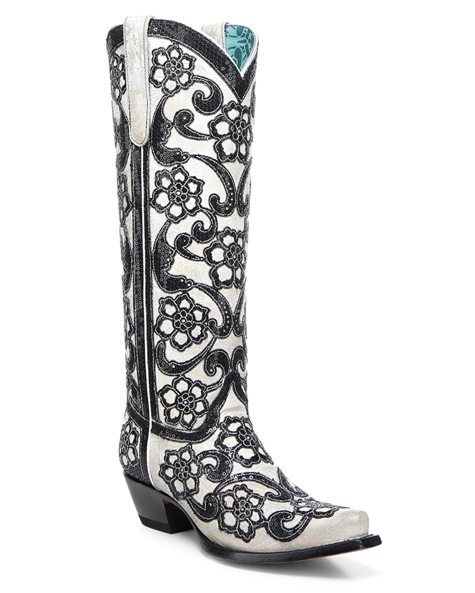 Women's Floral Sequin Tall Top Western Boots