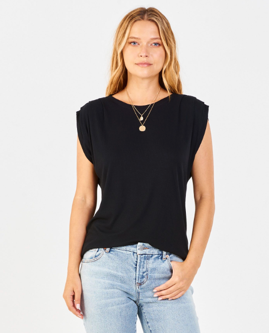 AL Pleated Shoulder Tee-Black