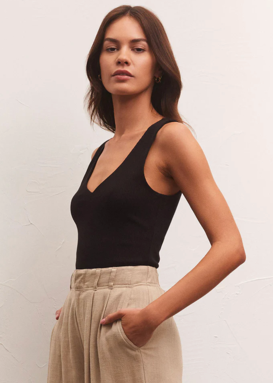 Zsup V-Neck Ribbed Tank-Blk