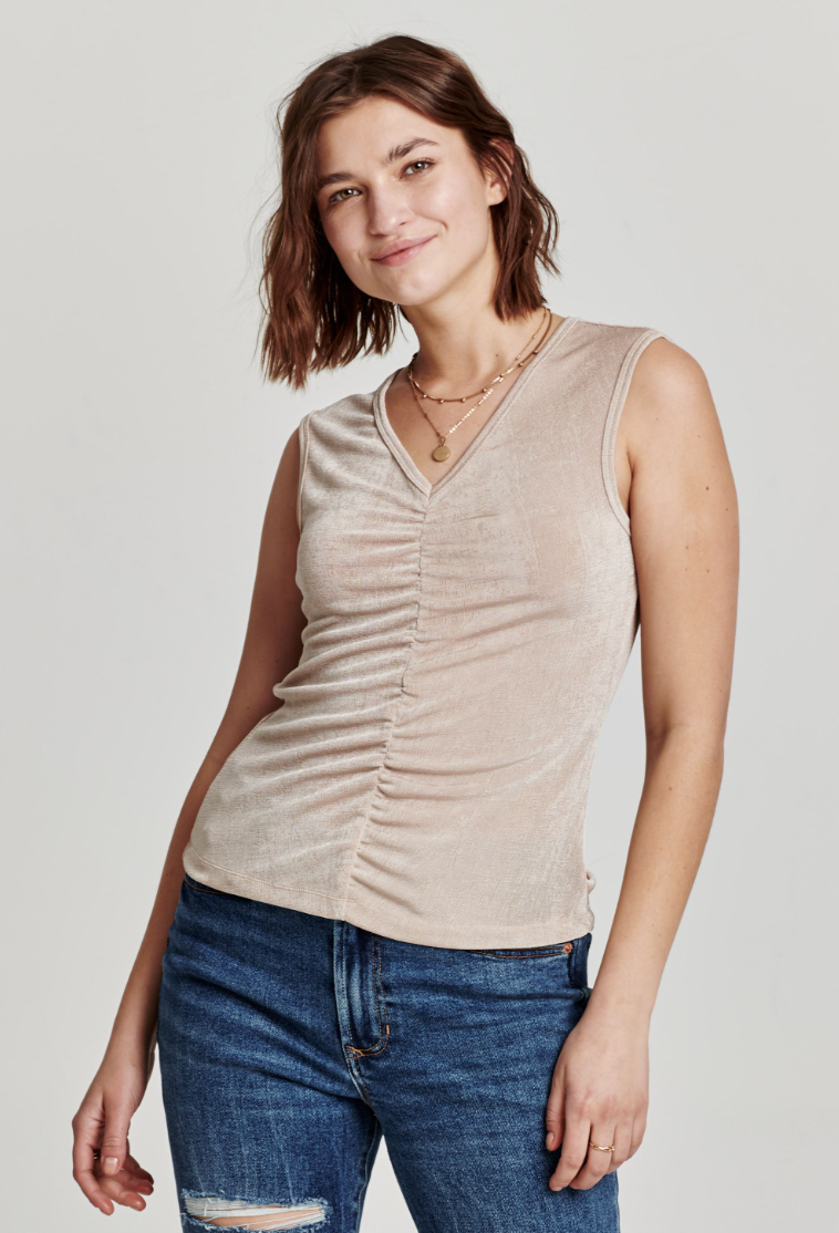 AL Shirred Front Tank-Sand