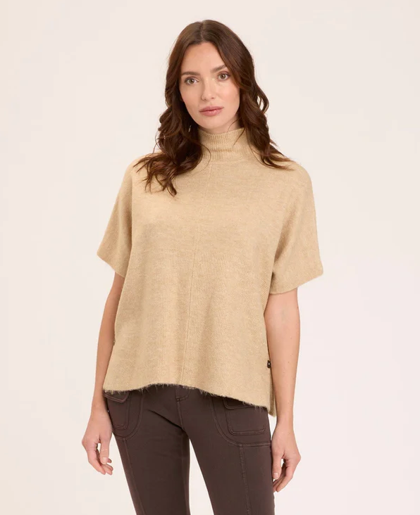 XCVI Side Button Poncho-Camel