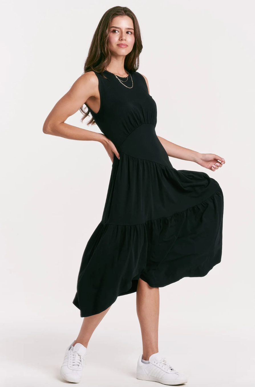AL Tiered Ruffle Midi-Black