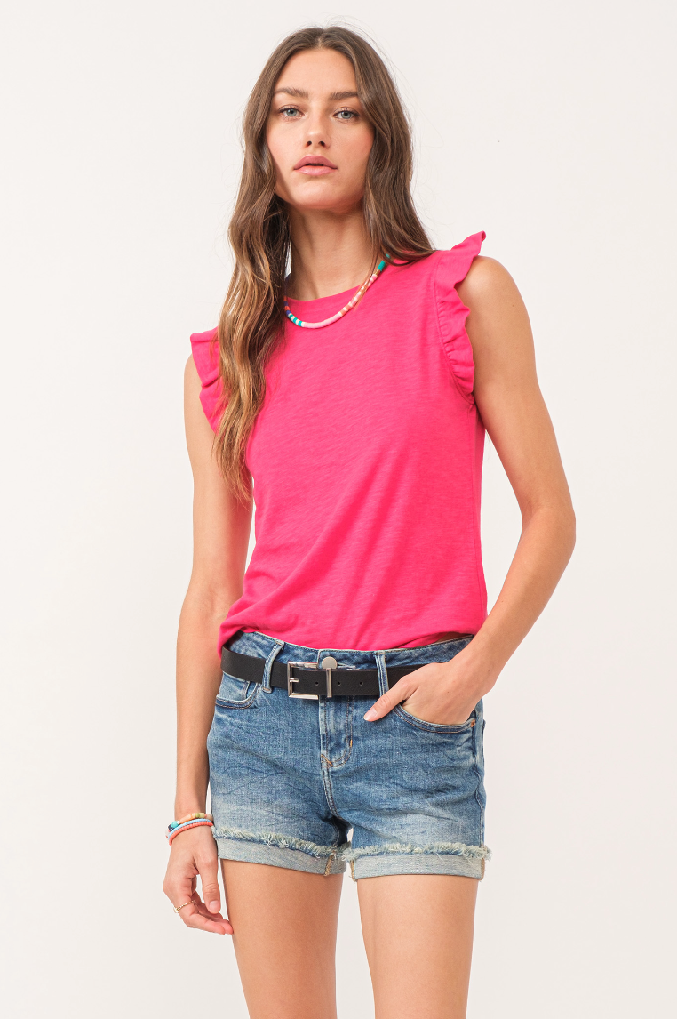 AL Ruffle Trim Tank-Hibiscus