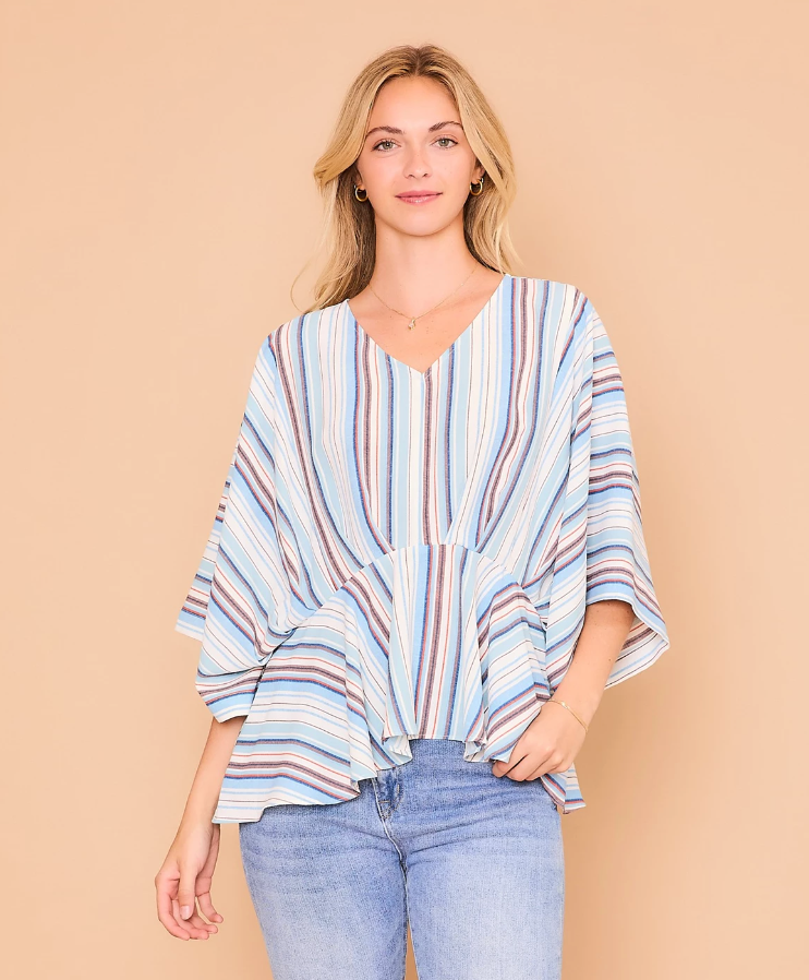 CC Striped Kimono Top-Blue