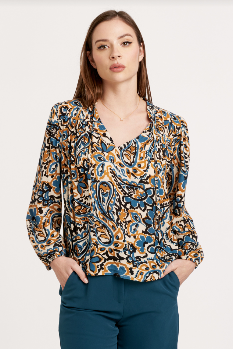 AL Paisley Blouse-Blue/Gold