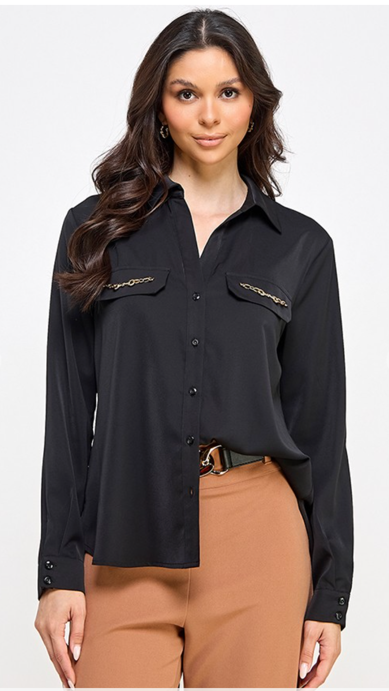 Black Dress Top w Chain Pocket