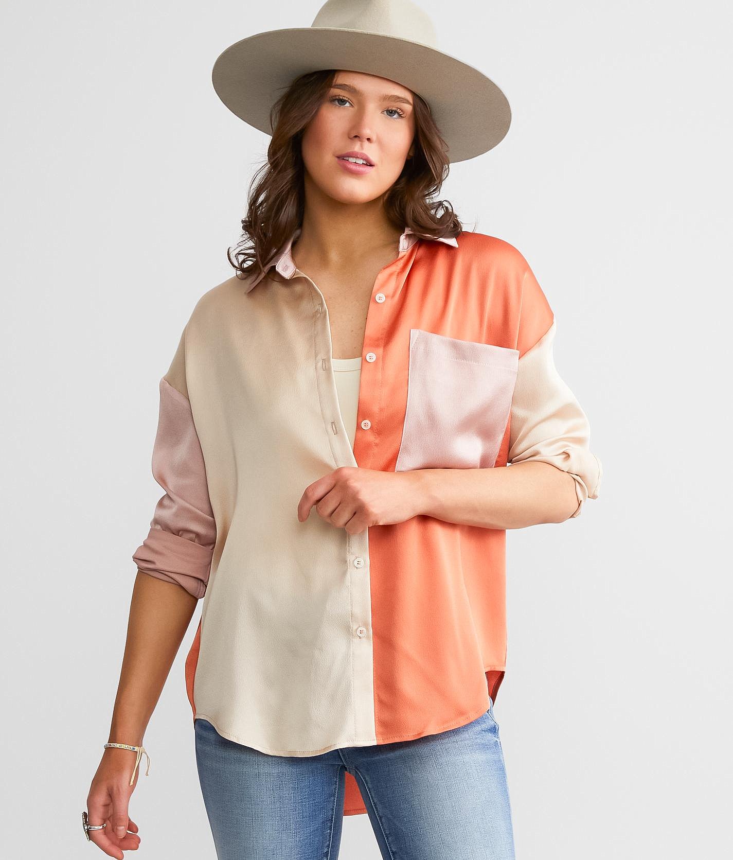 Daytrip Color Block Blouse - Women's Shirts & Blouses in Carnelian