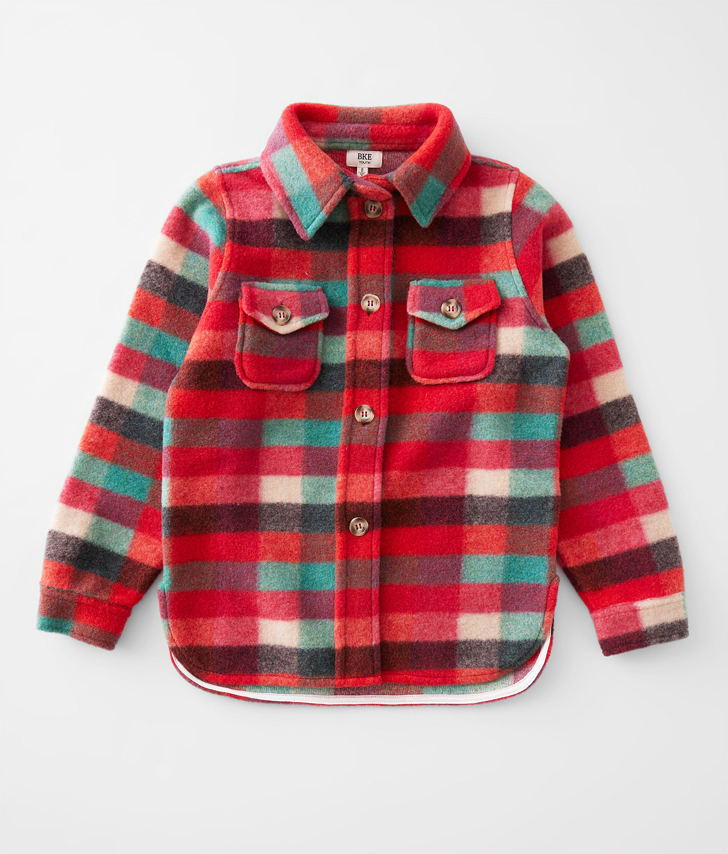Girls - BKE Plaid Fleece Shacket - Girl's Coats & Jackets in Red Multi