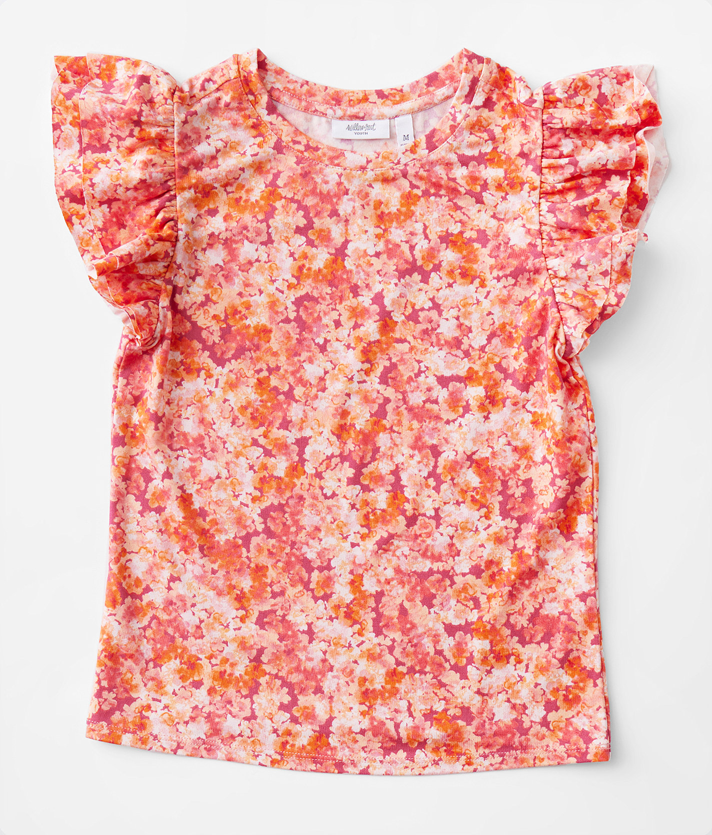 Girls - Willow & Root Floral Ruffle Sleeve Top - Girl's Shirts & Blouses in Pink Orange