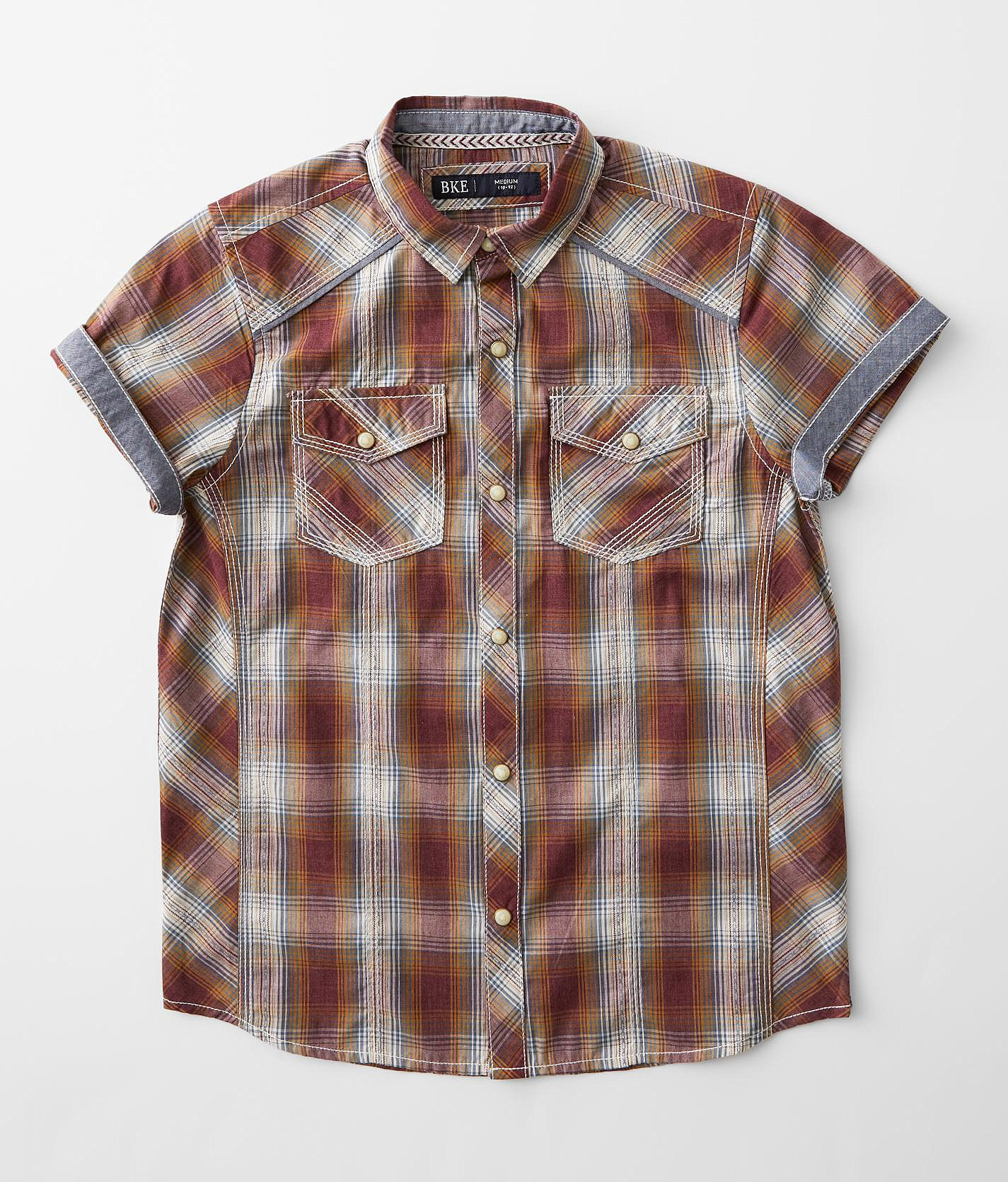 Boys - BKE Plaid Shirt - Boy's Shirts in Burgundy Gold