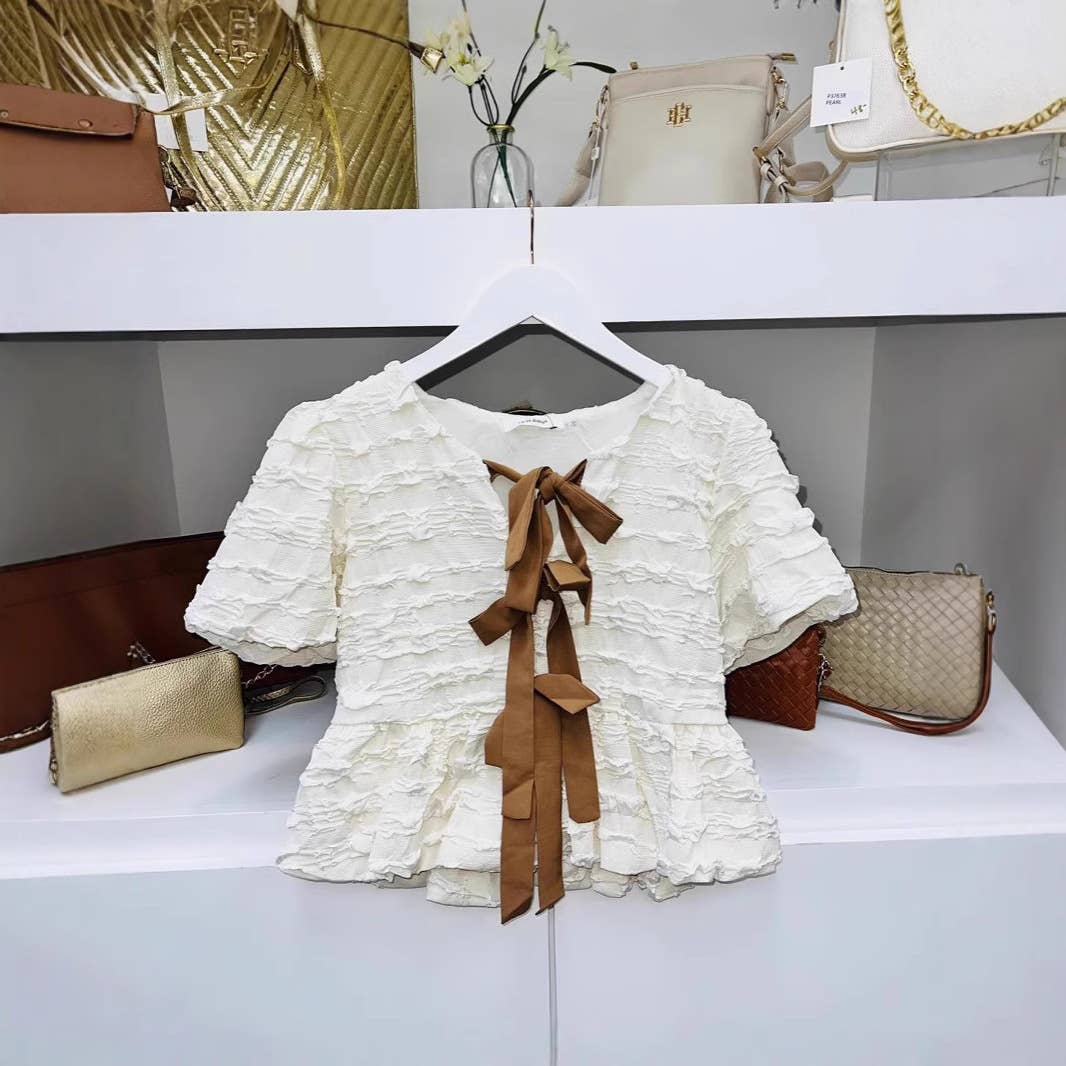 Contrast ribbon bow tie blouse