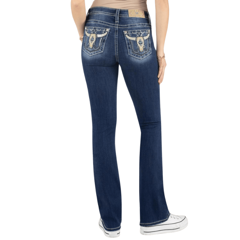 Miss Me Women's Sequin Swirl Longhorn Mid Rise Bootcut Jeans M9220B