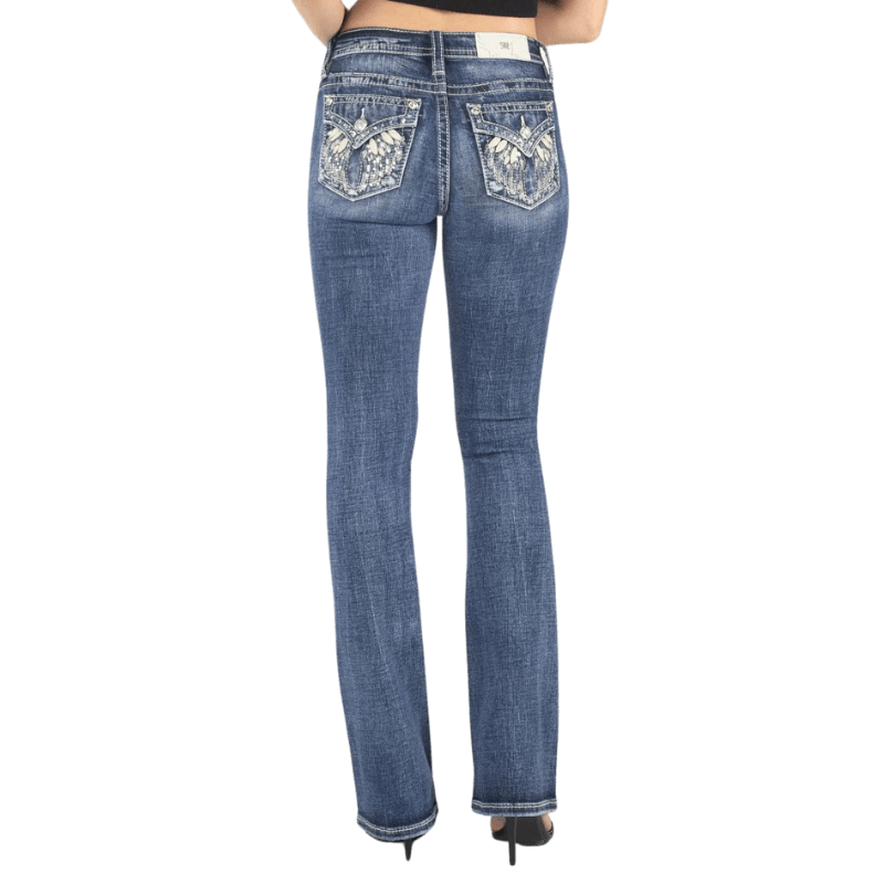 Miss Me Women's Simple Metallic Wings Mid Rise Bootcut Jeans M5082B154V