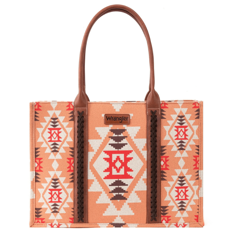 Wrangler Women's Southwestern Dual Sided Print Canvas Large Orange Tote WG2203-8119OR
