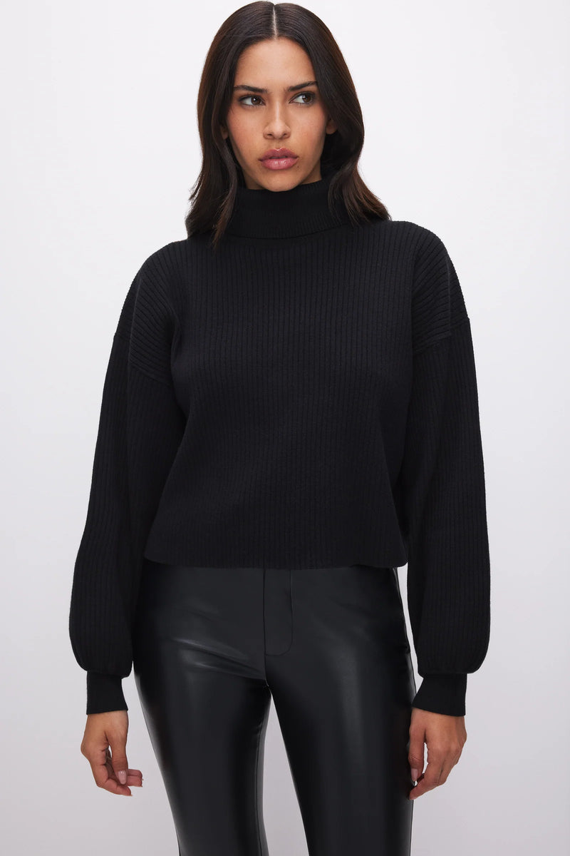 Black Rib Mock Neck Sweater
