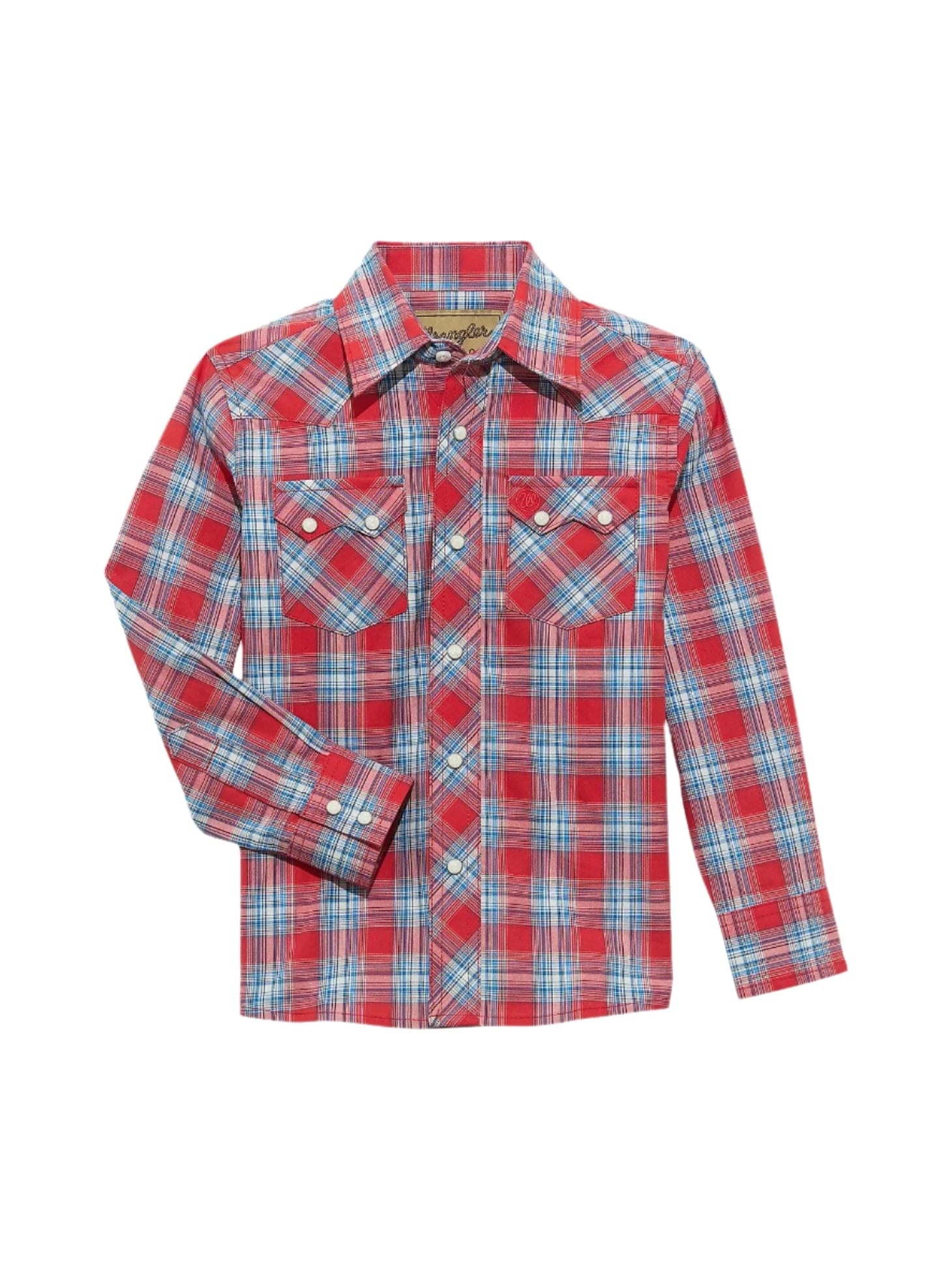 Wrangler Boy's Cherry Red Retro Western Snap Plaid Shirt 112365907