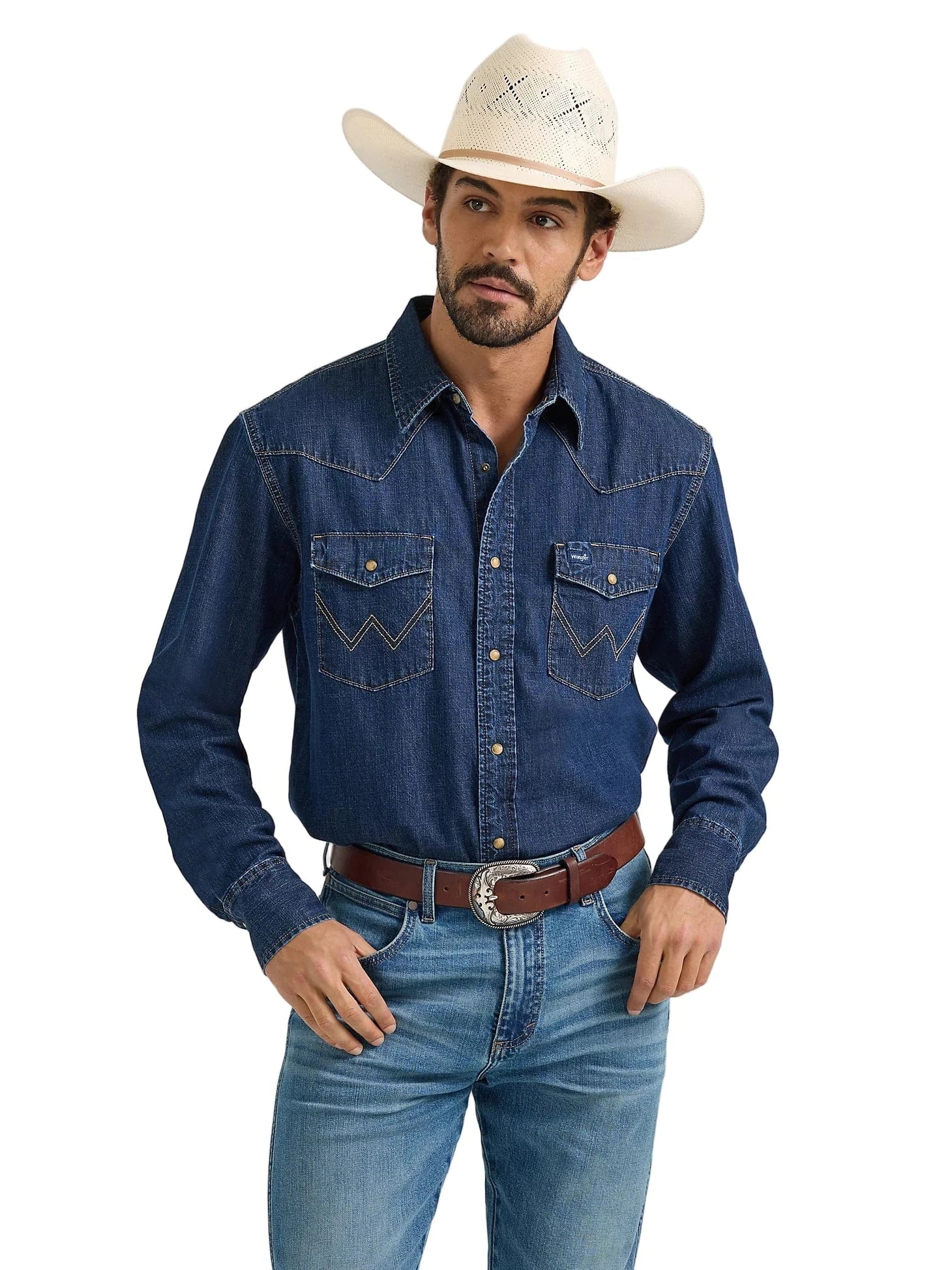 Wrangler Men's Dark Wash Classic Denim Western Shirt 112361700